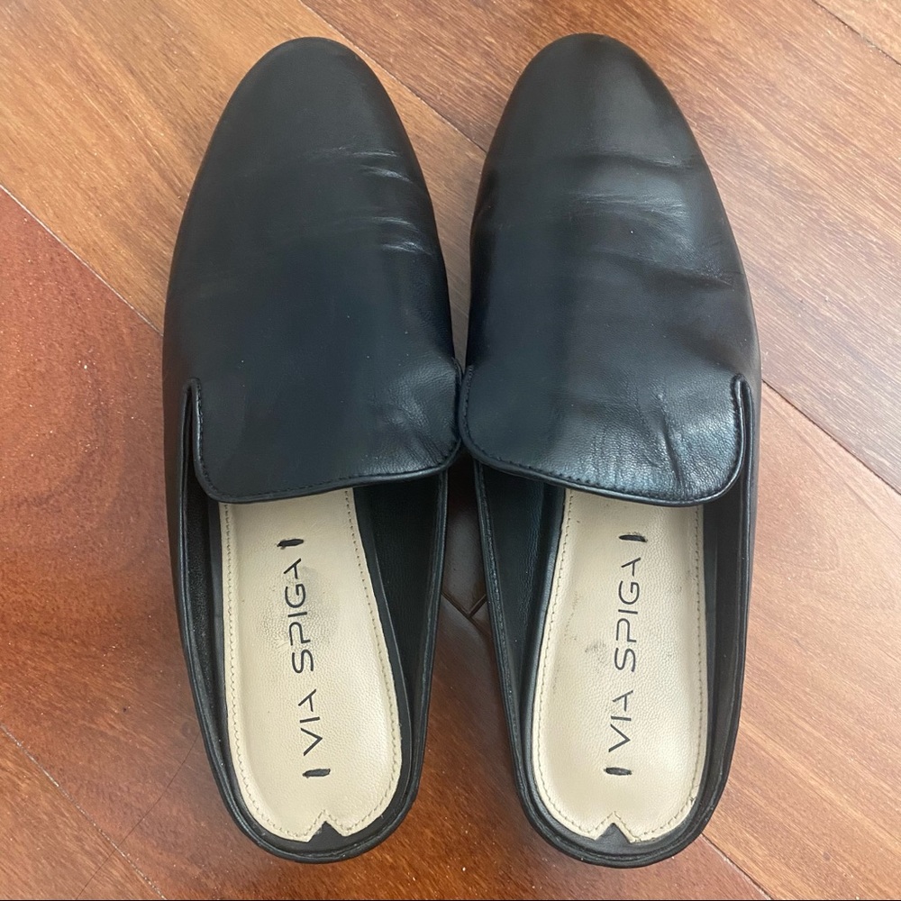 VIA SPIGA Leather Flat Mules Slides Slip O…